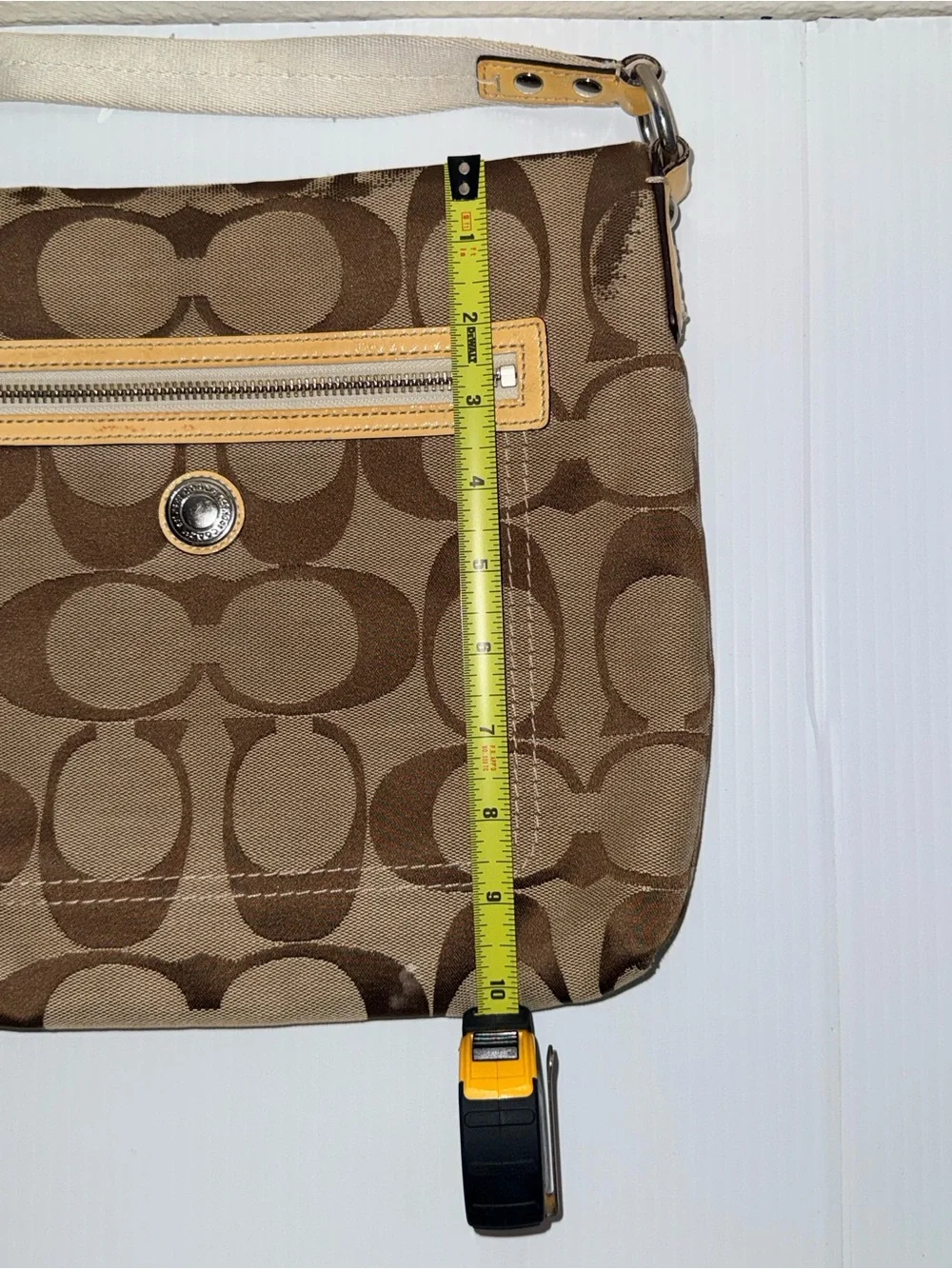 Coach Signature Canvas Crossbody in Brown, Cream and Tan Trim